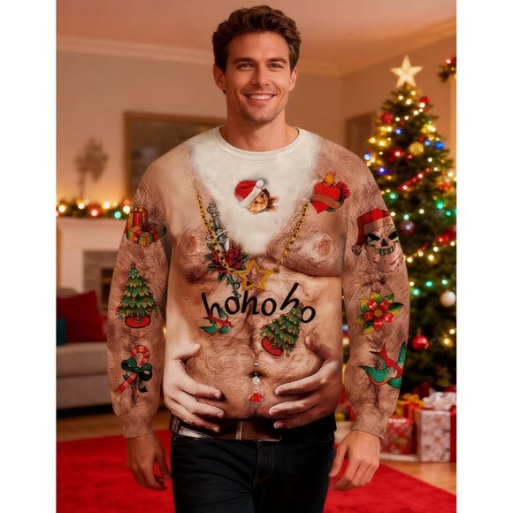 Unisex Christmas Sweatshirt Polyester Spandex Funny Ugly Graphic Pullover - Picture 3 of 5